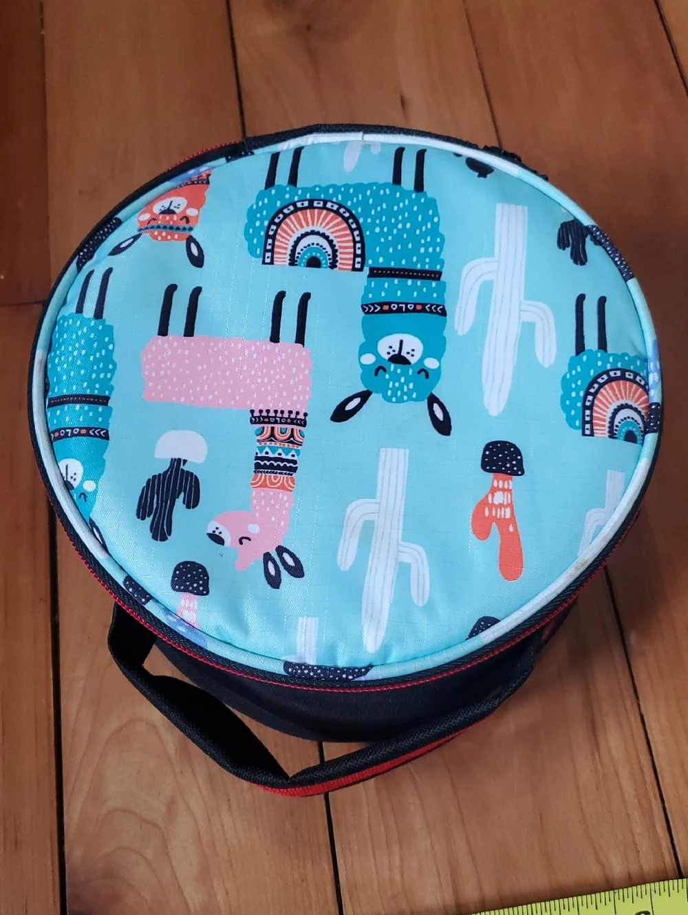 Round Bag with Turquoise Llama Print